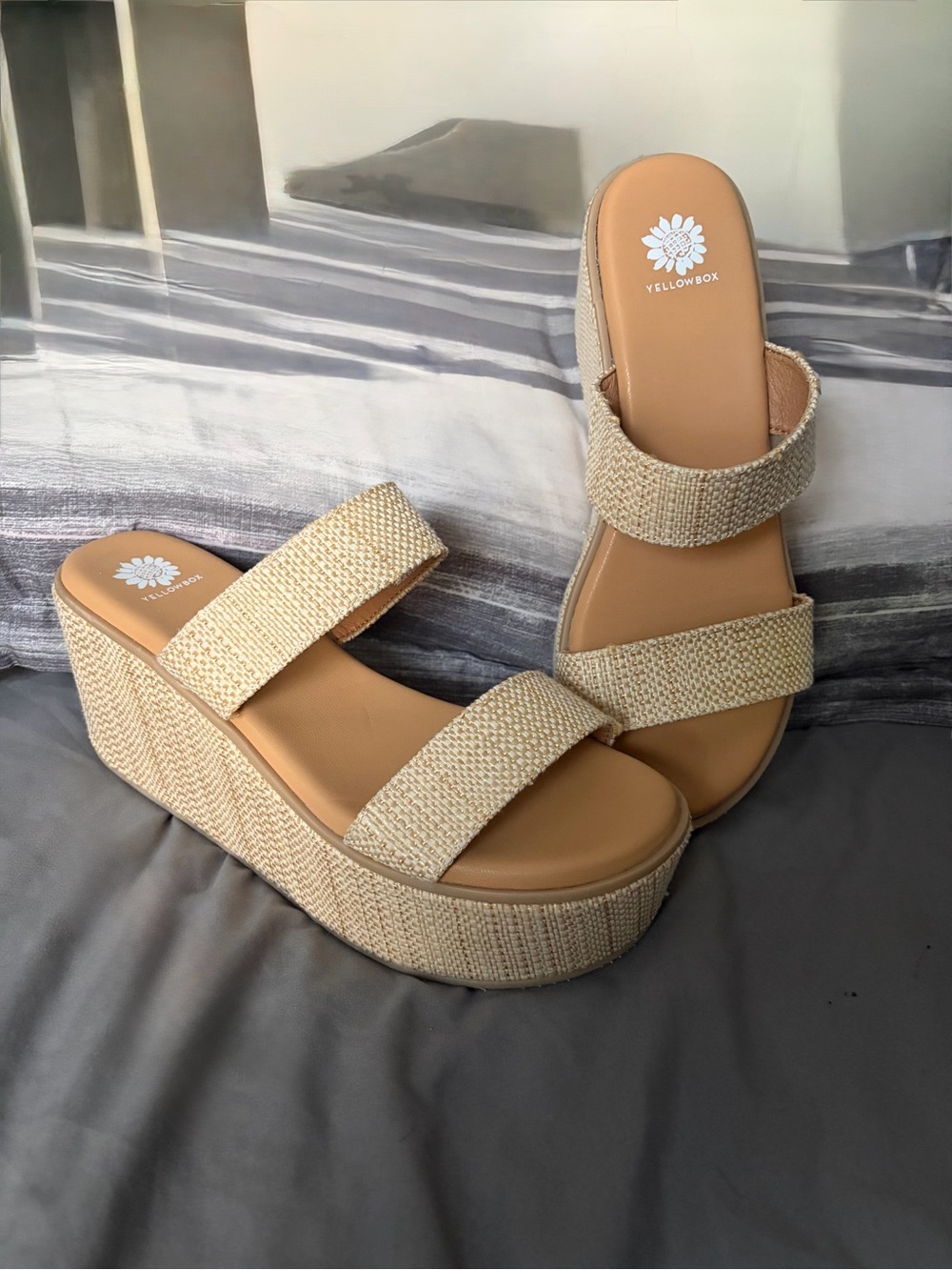 Yellow Box Natural Woven Platform Wedge Sandals